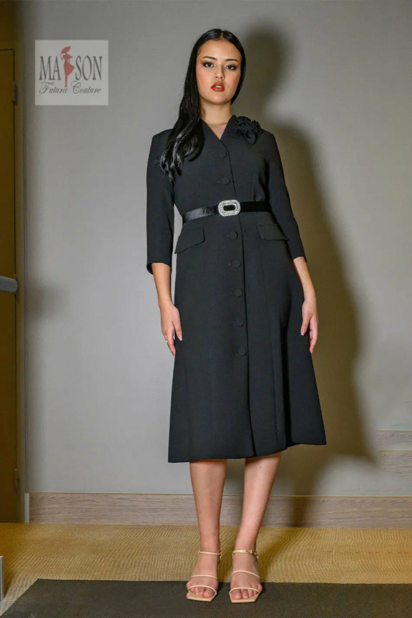 Utura Robe Robe Tailleur Noire Midi avec Ceinture en Velours — Monique